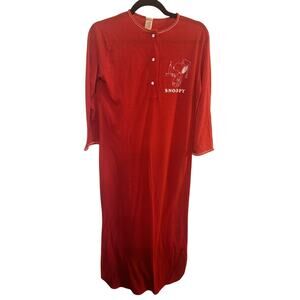 Snoopy Peanuts Nightshirt VINTAGE 1970's Made in USA Long Red Size Medium